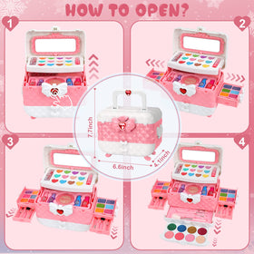Teensymic vanity case with handle is easy to carry on trips and store toys.
