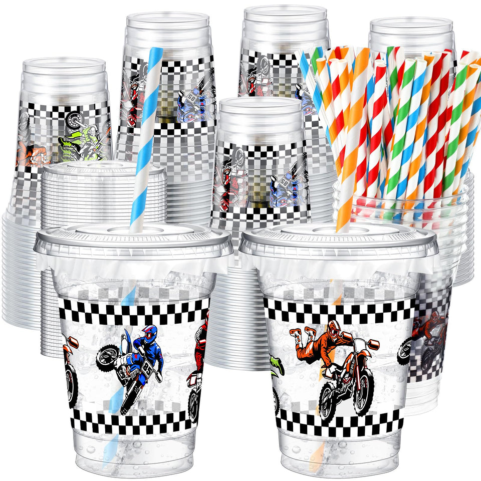 Teenyyou dirt bike cups 12oz with lids for spill-free parties