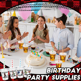Teenyyou party table setup with dirt bike cups for decoration