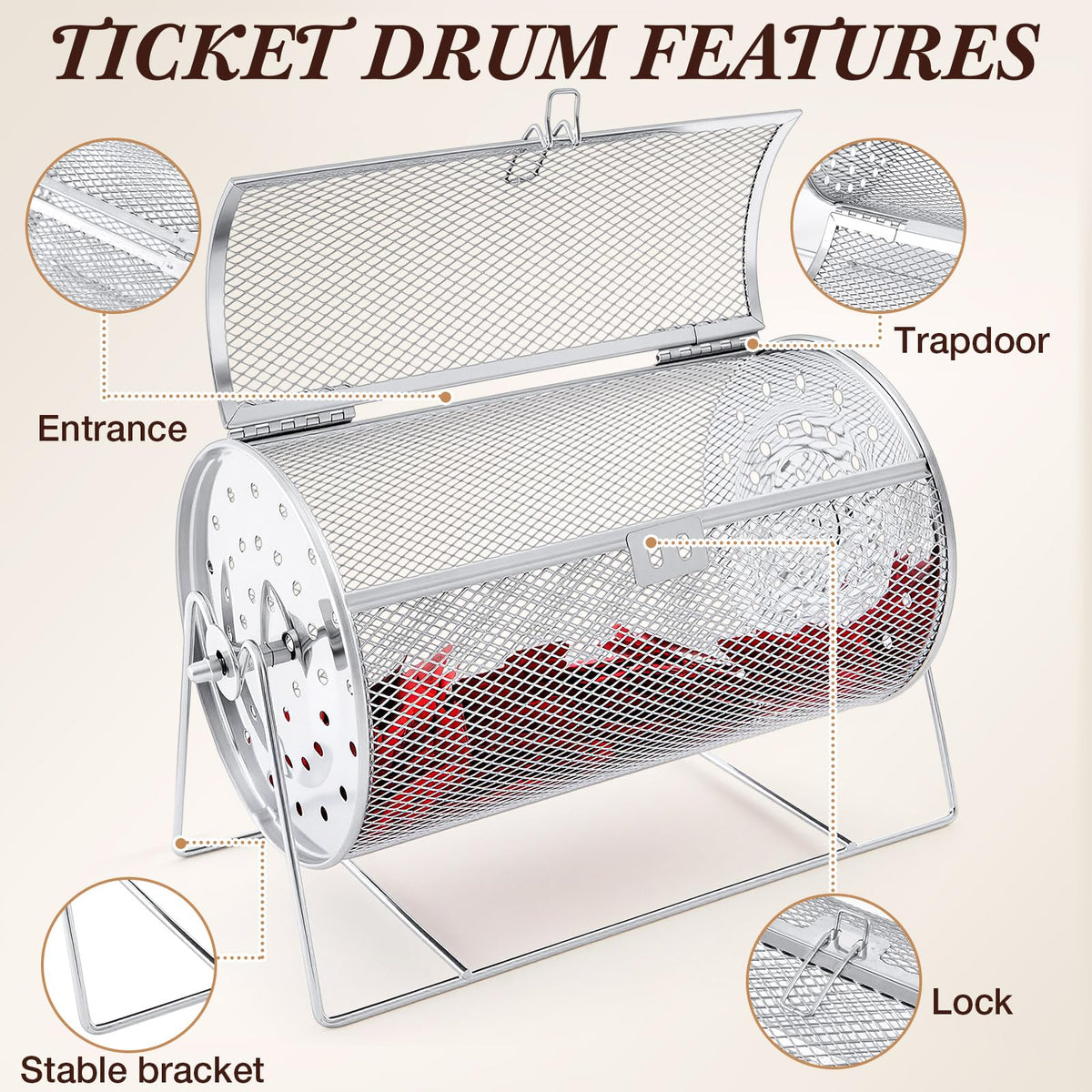 Teenyyou raffle drum wide opening enables comfortable hand access for smooth drawing.