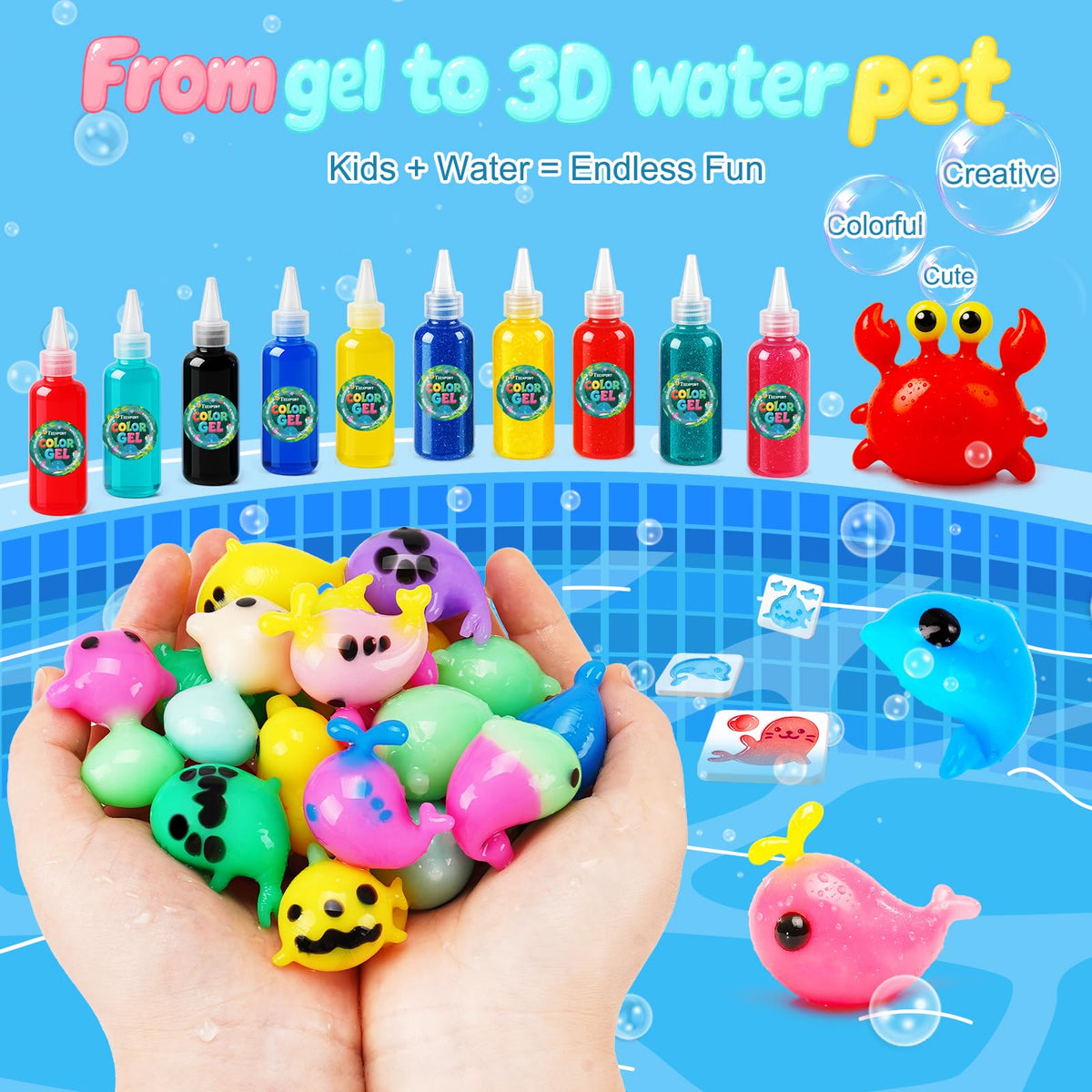 Teexpert Magic Water Elf Toy Kit colorful gels bring bold hues to playful squishy crafts.