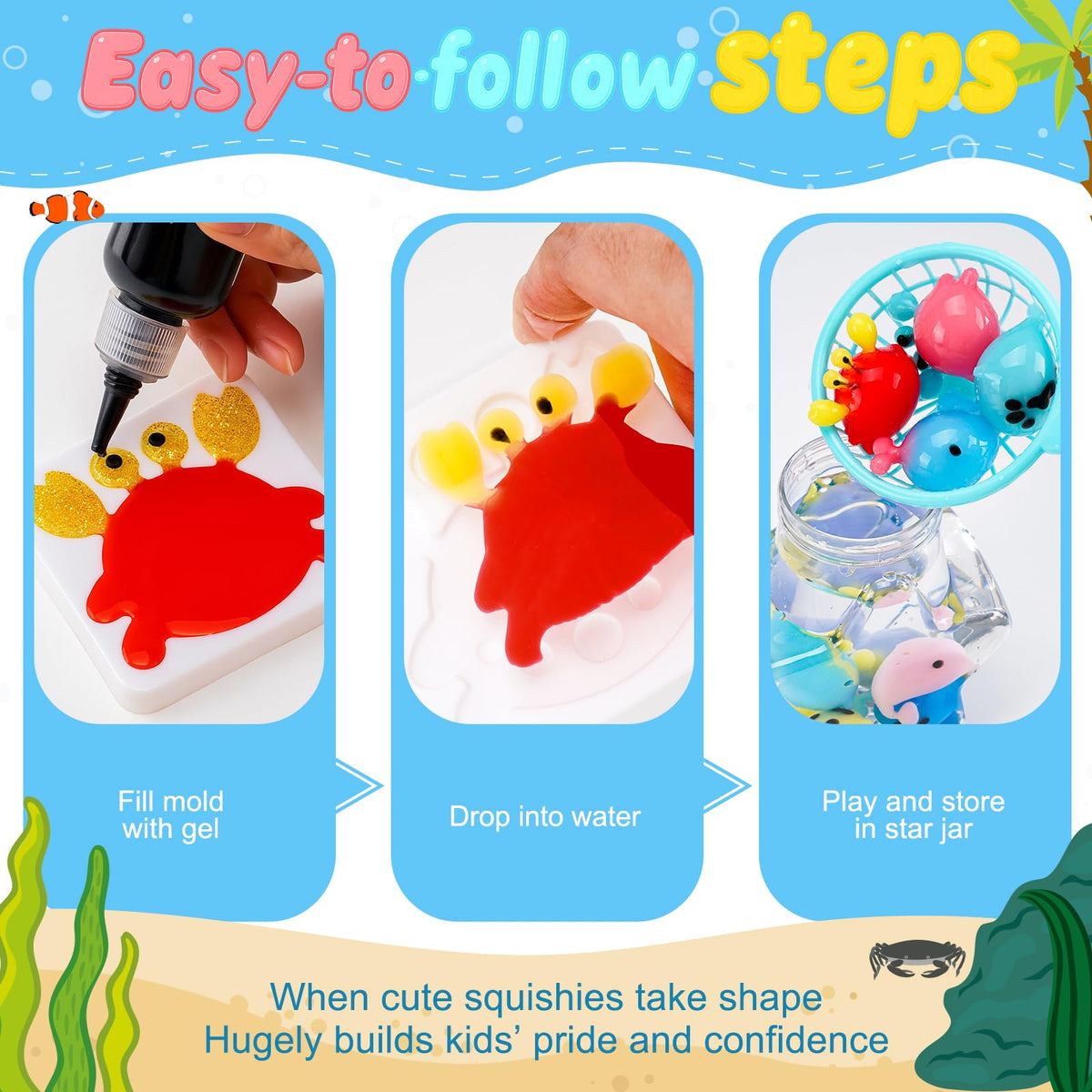 Teexpert Magic Water Elf Toy Kit ocean animal molds form adorable 3D sea creatures.