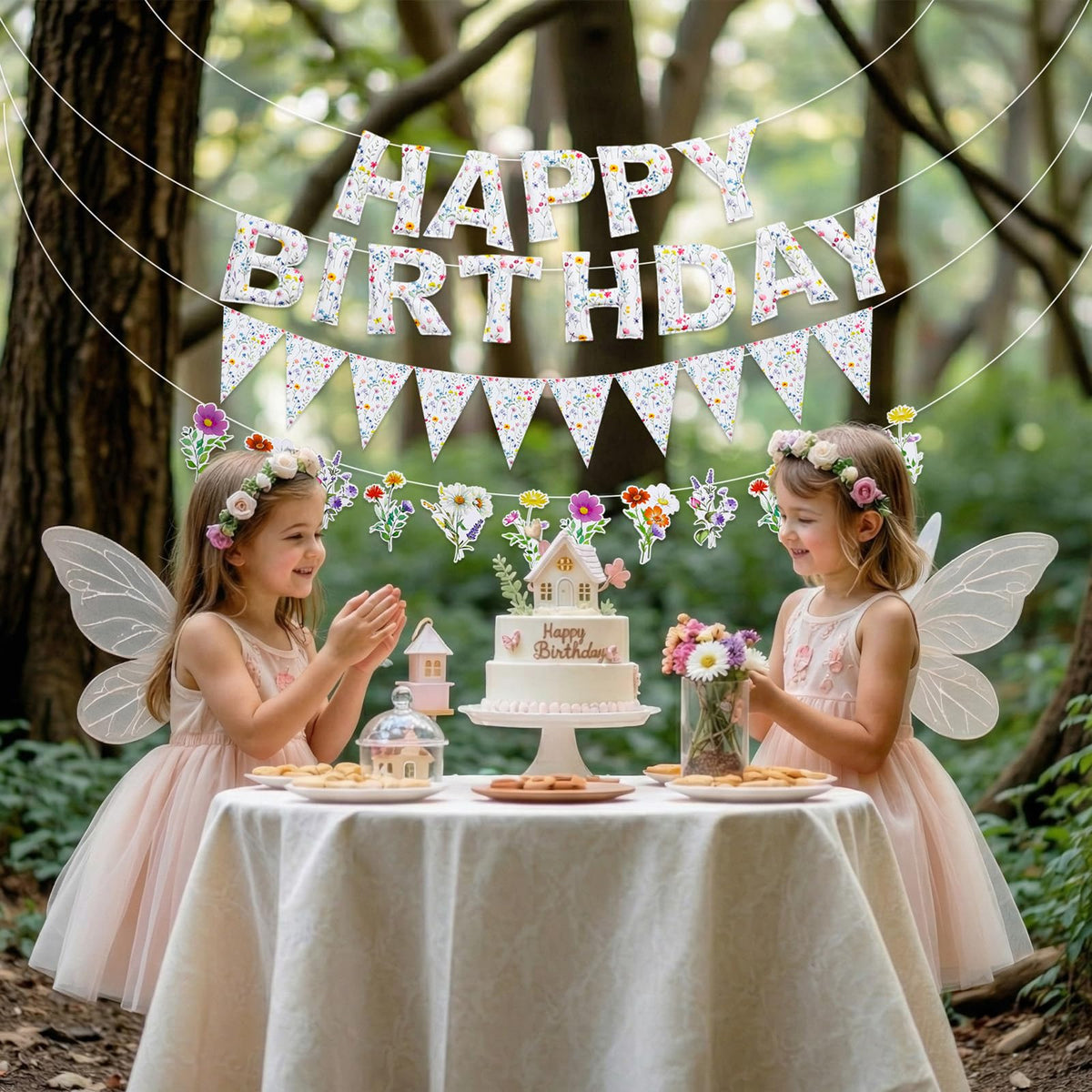 Tegeme 3D wildflower design creates a charming garden vibe for celebrations.