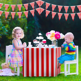 Tegeme pennant banner close up shows durable PE material for vivid color.