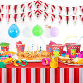 Tegeme complete carnival setup with skirts and banners for events.