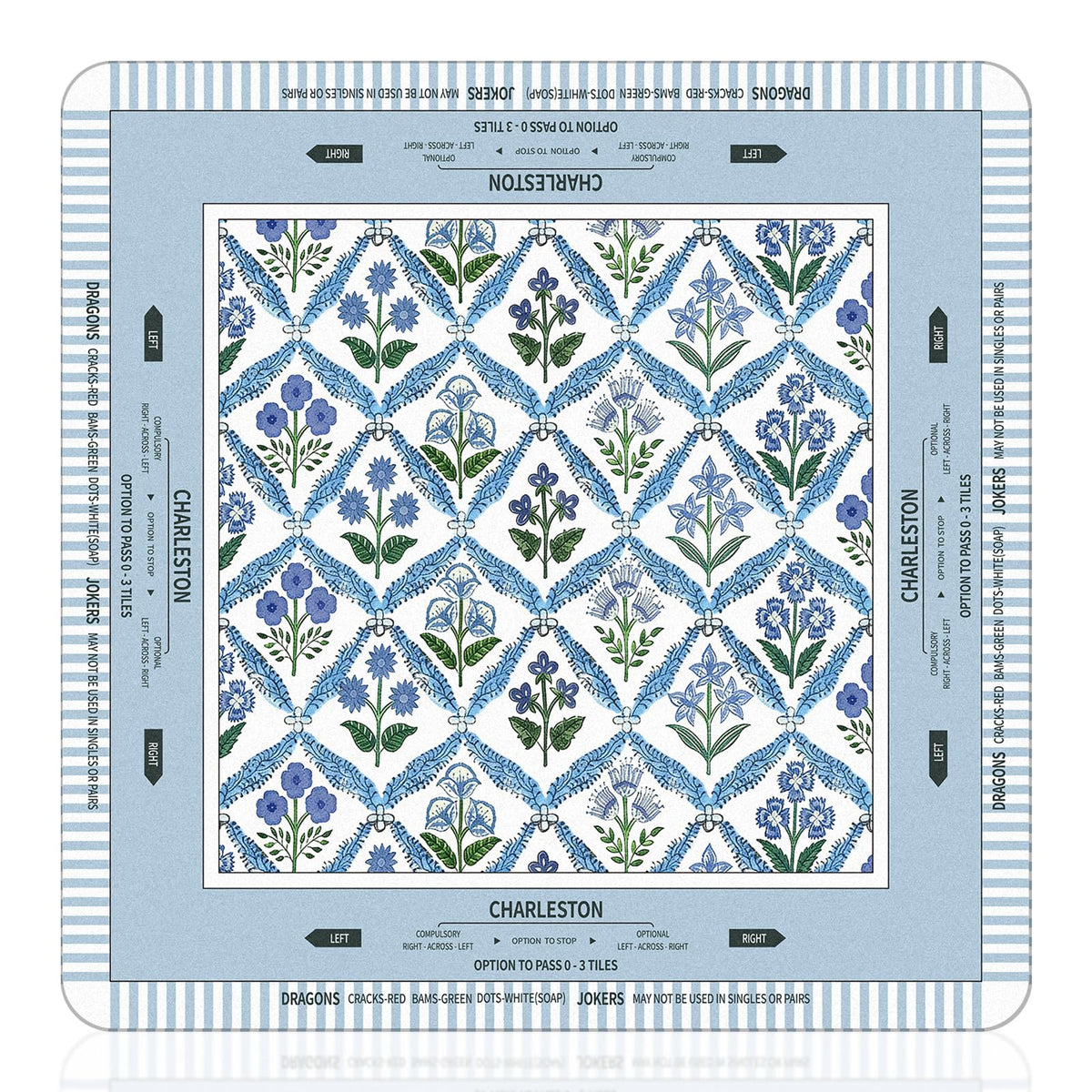Tegeme Chinoiserie Mahjong Mat with blue purple flowers protects tables during mahjong games