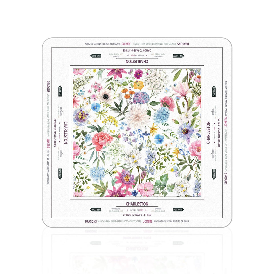 Tegeme Mahjong Mat with colorful floral design enhances game space.