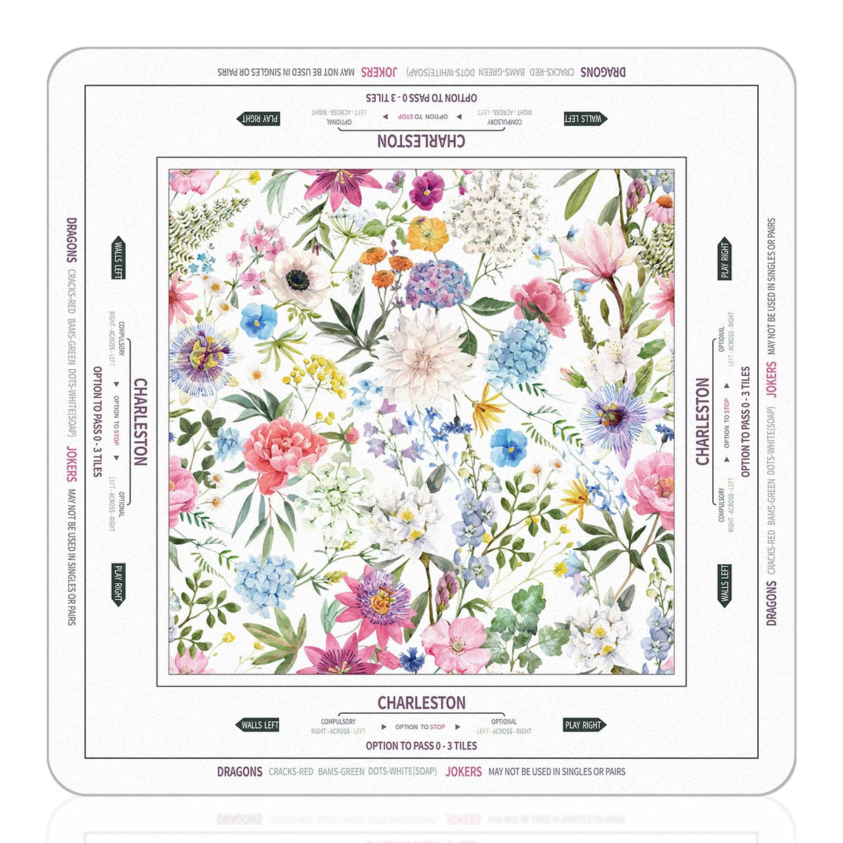 Tegeme Chinoiserie Mahjong Mat with colorful floral pattern enhances table aesthetics and gameplay.