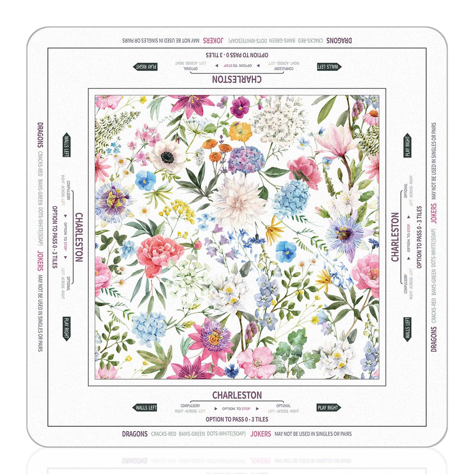 Tegeme Chinoiserie Mahjong Mat with colorful floral pattern enhances table aesthetics and gameplay.
