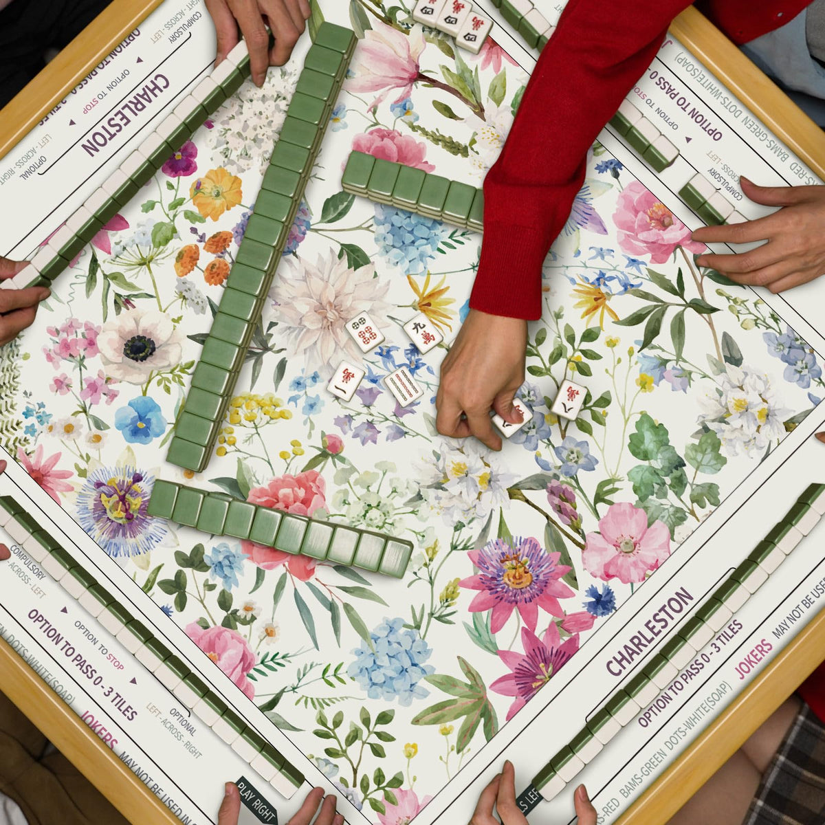 Tegeme mat suitable for mahjong, dominoes, cards, board games, and dining use.
