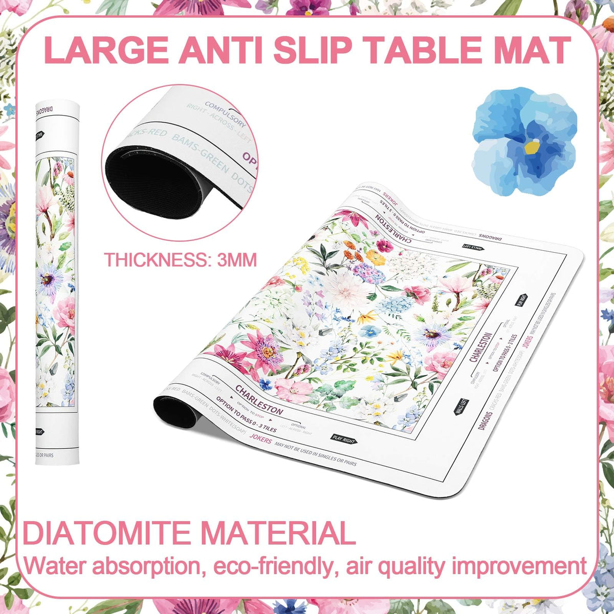 Tegeme Chinoiserie mat reduces noise during tile collisions for quieter rounds.