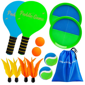 TEILLNET 2-in-1 beach paddle ball set on sandy beach for family fun