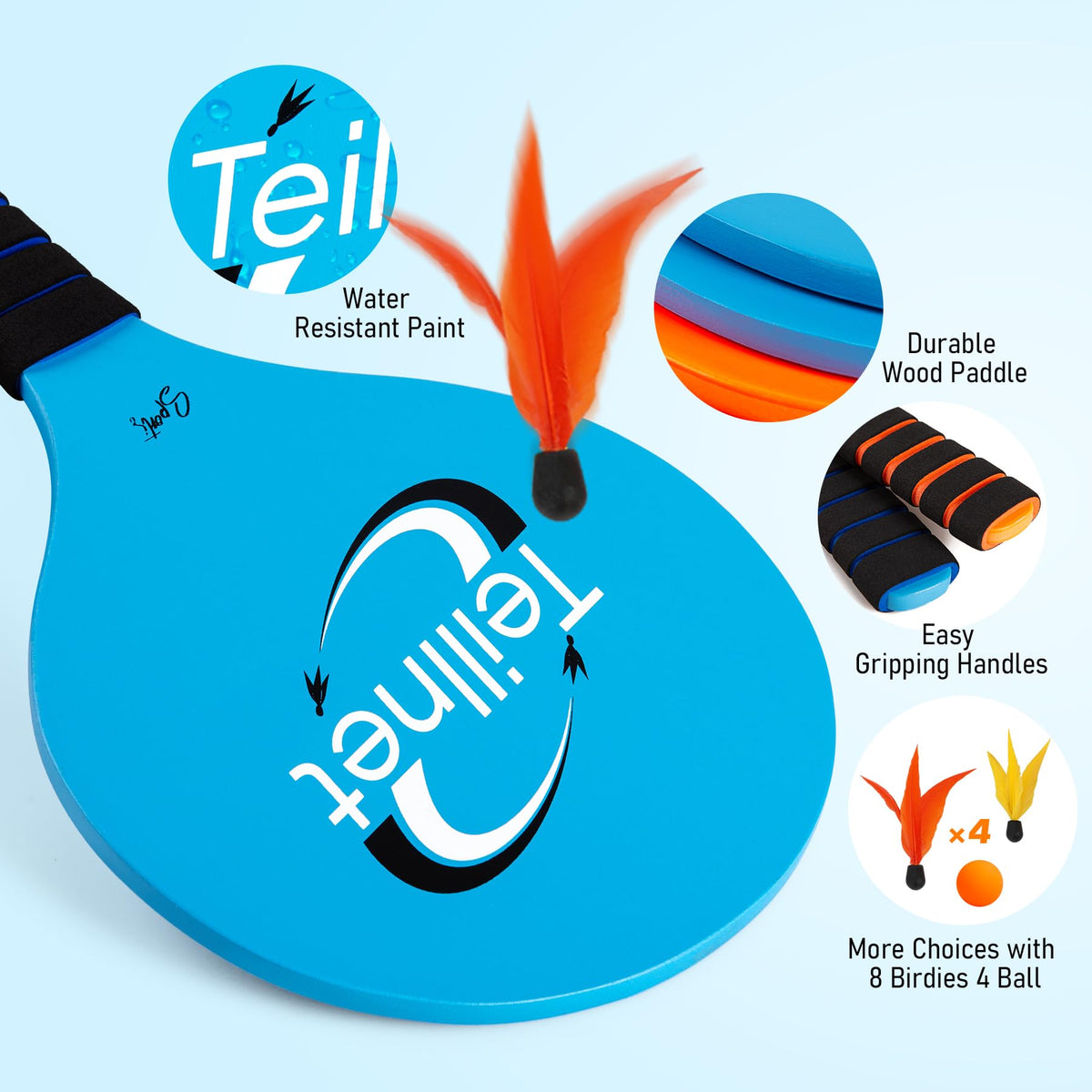TEILLNET Beach Paddle Ball Set birdies and balls for versatile racquet play