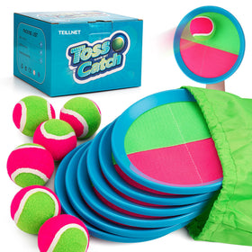 TEILLNET Toss and Catch Ball Set unbreakable paddles in action for durable outdoor play