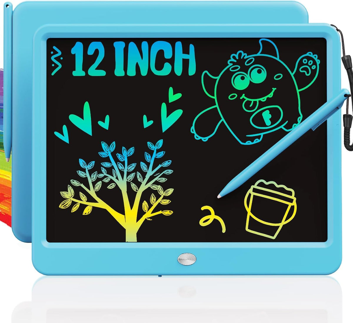TEKFUN 12-inch blue LCD tablet front view for mess-free doodling on the go