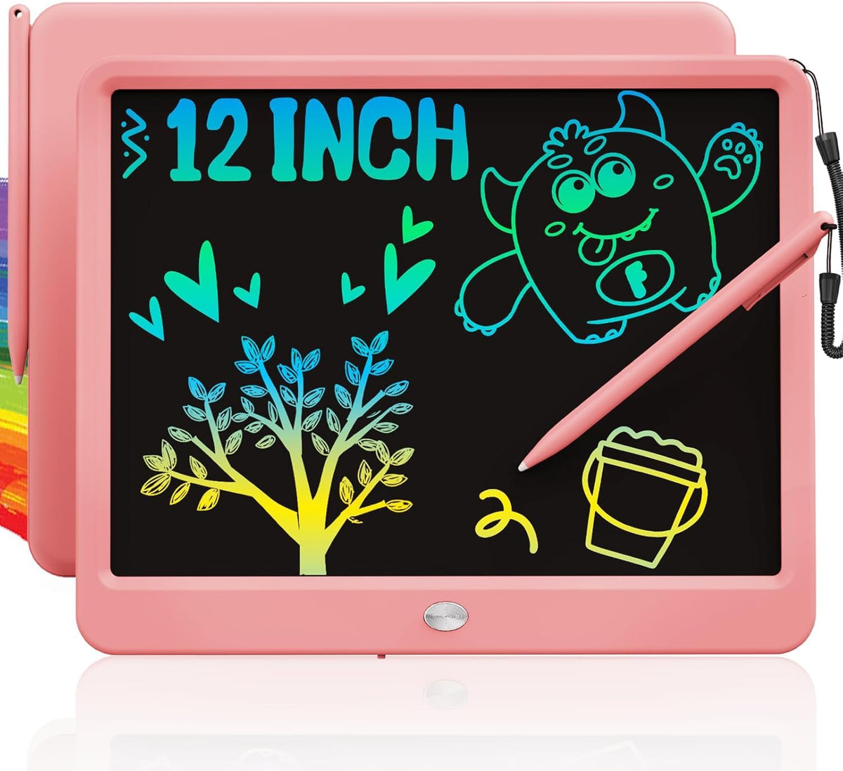 TEKFUN 12-inch LCD tablet pink front view for kids on the go