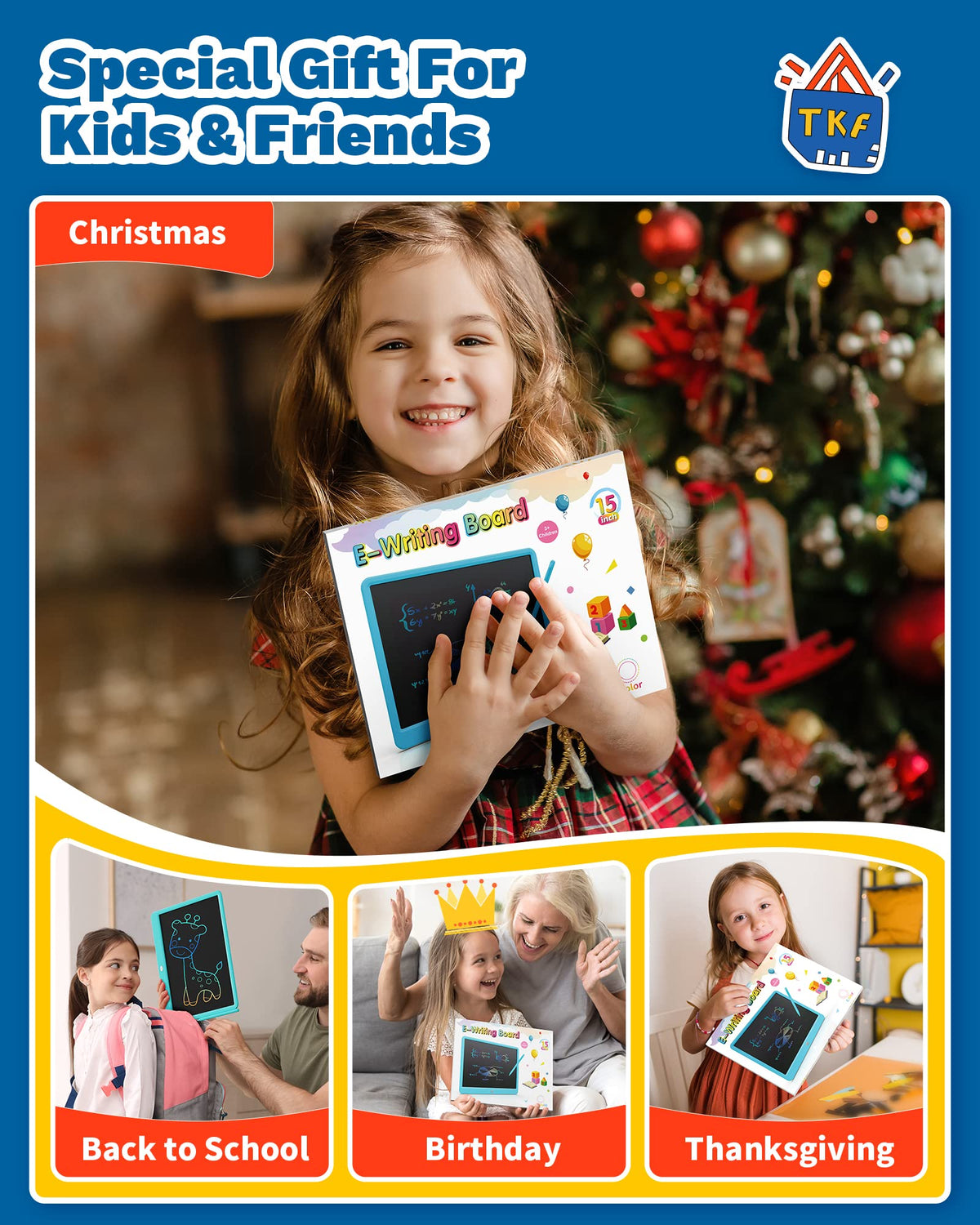 TEKFUN 15-inch blue writing tablet ready for homework and doodles