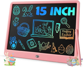TEKFUN 15-inch LCD writing tablet in pink boosts large drawing and note-taking for kids.