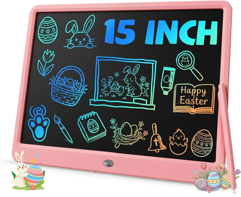 TEKFUN 15-inch LCD writing tablet in pink boosts large drawing and note-taking for kids.