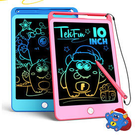 TEKFUN 2-pack 10-inch doodle boards in blue and pink with lanyards for mess-free drawing