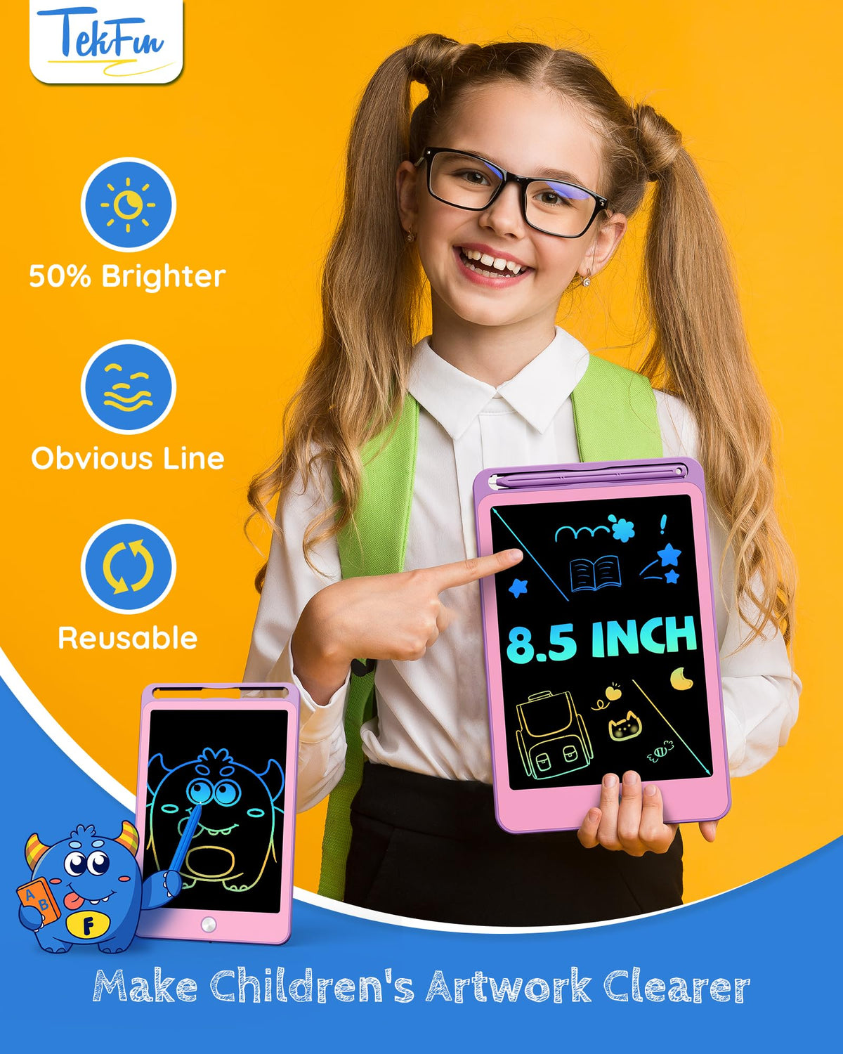 Kids using TEKFUN 3-pack doodle boards for learning through drawing and writing.