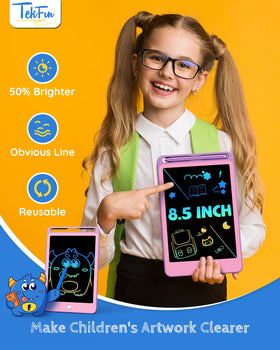 Kids using TEKFUN 3-pack doodle boards for learning through drawing and writing.