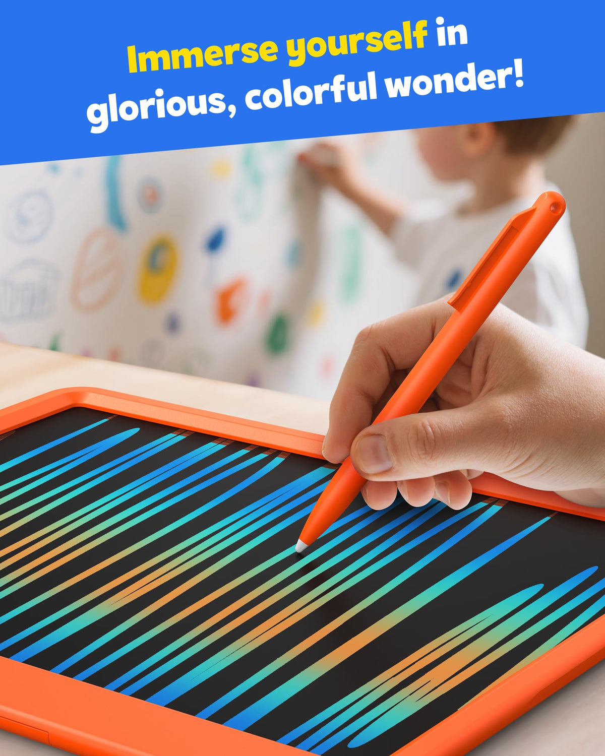 TEKFUN coloring and drawing pad on orange surface supports creative play.