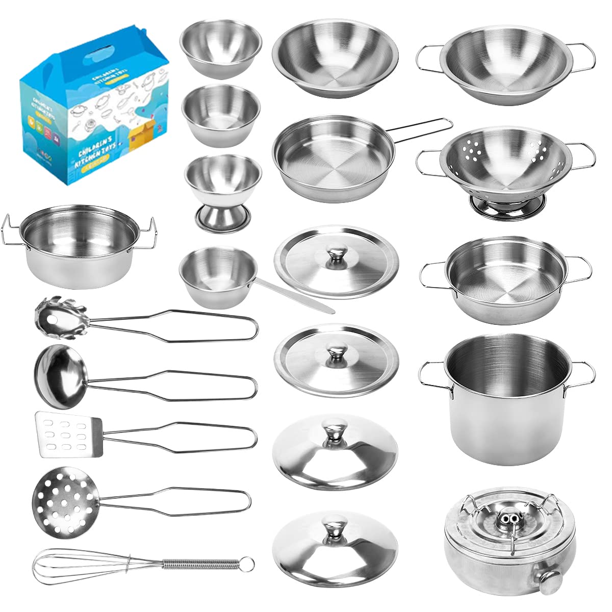 TekkPerry kids kitchen set for realistic pretend play with mini pots.