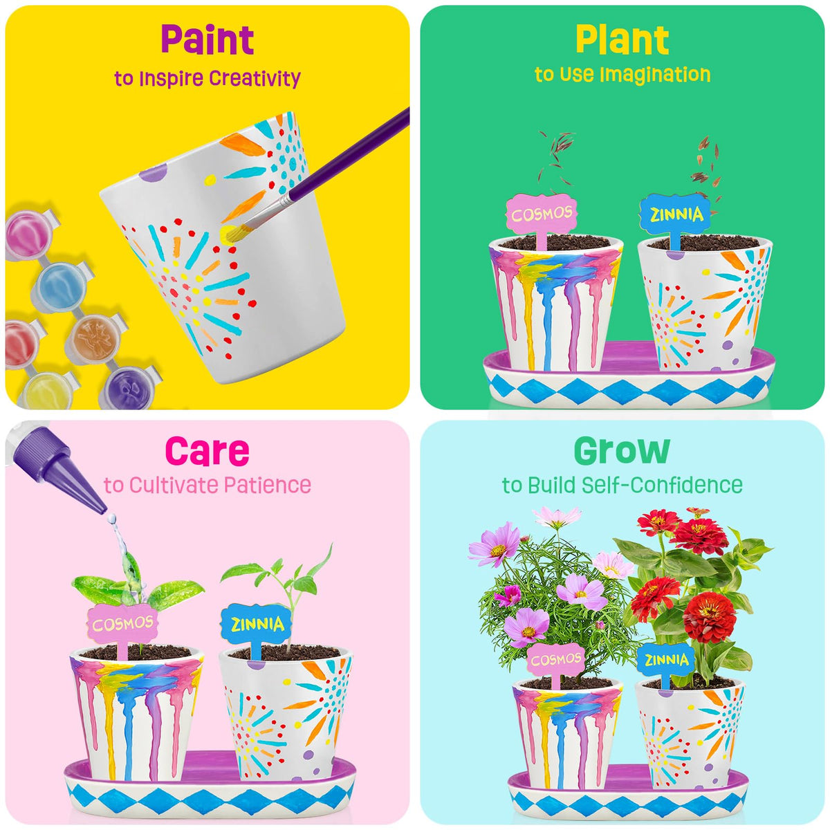 Tekoly flower seeds kit for growing marigold, cosmos, zinnia, portulaca