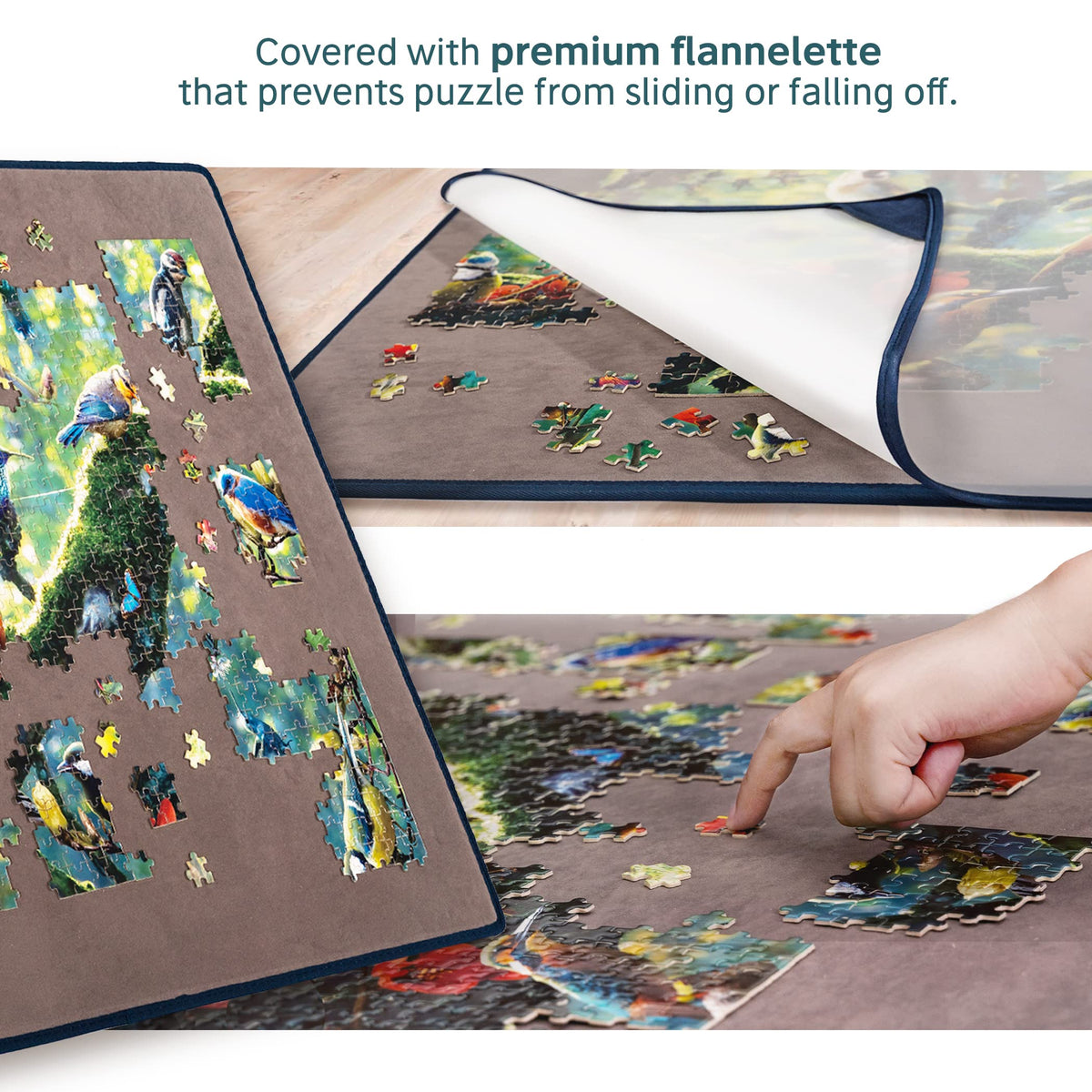 Tektalk puzzle mat immobilizes pieces on a flat, friction-rich surface