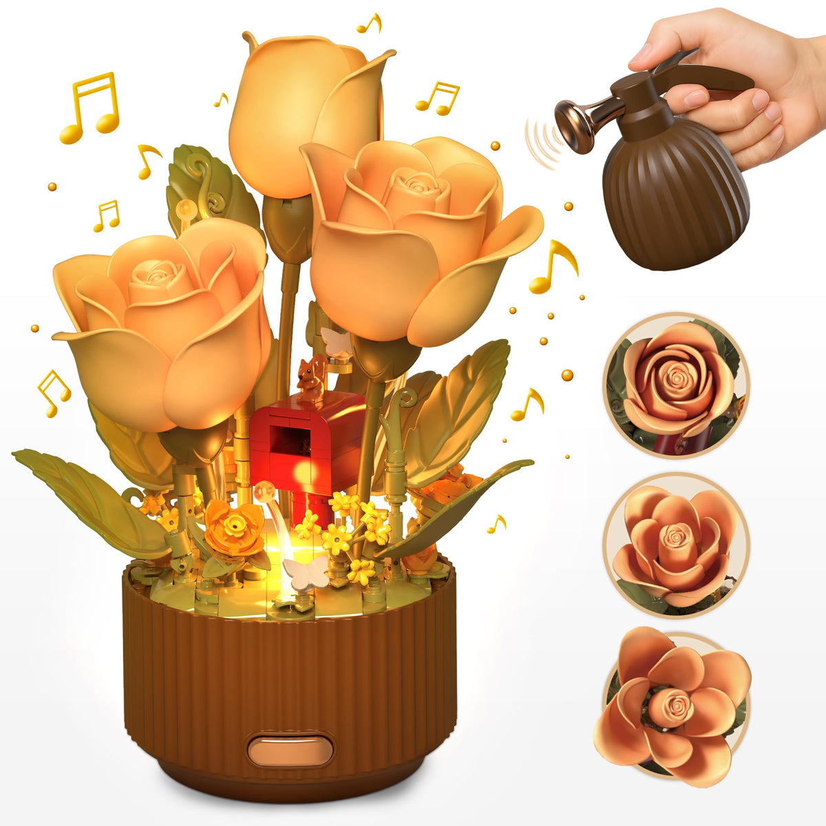 TekYetoi Magical Rose Building Set with blooming petals for a romantic desk display.
