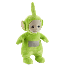Close-up of Teletubbies Talking Dipsy soft plush fur for cozy hugs.