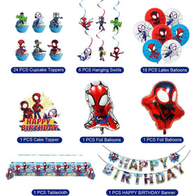 Telifor Spidey tablecloth anchors the party table with vibrant print.