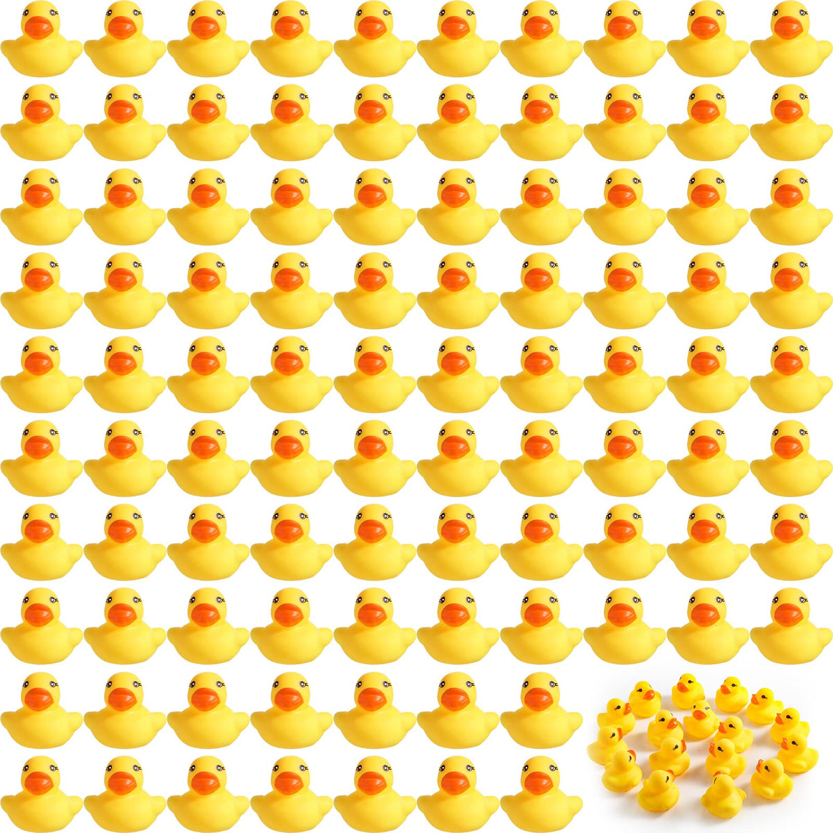 Teling 200 Pcs mini rubber ducks bulk, bright yellow, ideal for party favors.
