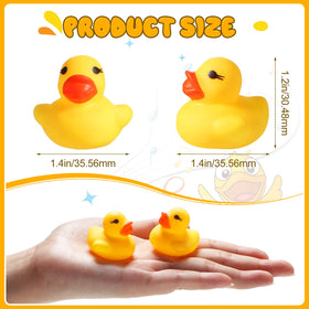 Teling yellow mini rubber ducks closeup shows vibrant color and smooth surface.