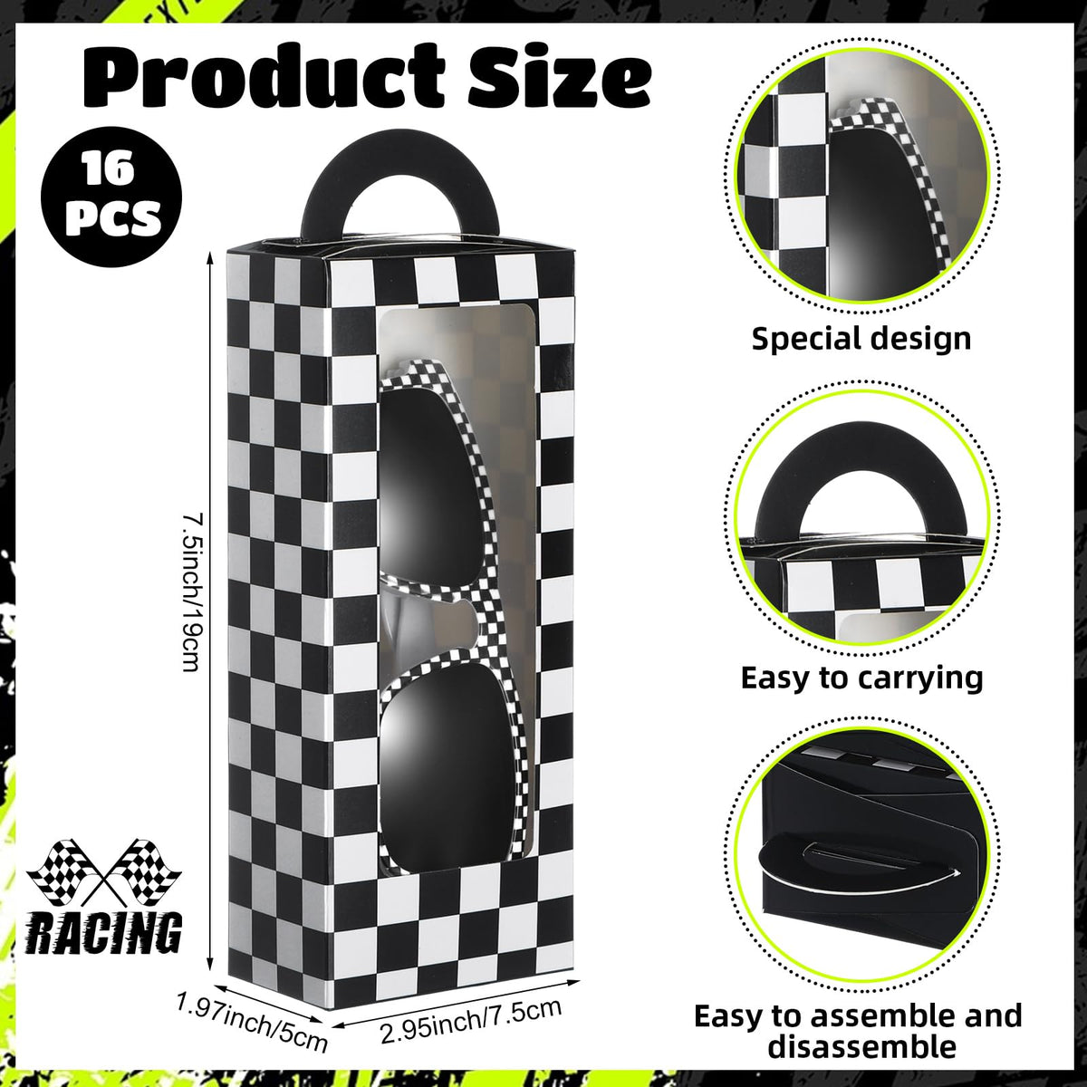 Tellegloww checkered sunglasses provide stylish, reusable race-day accessories.