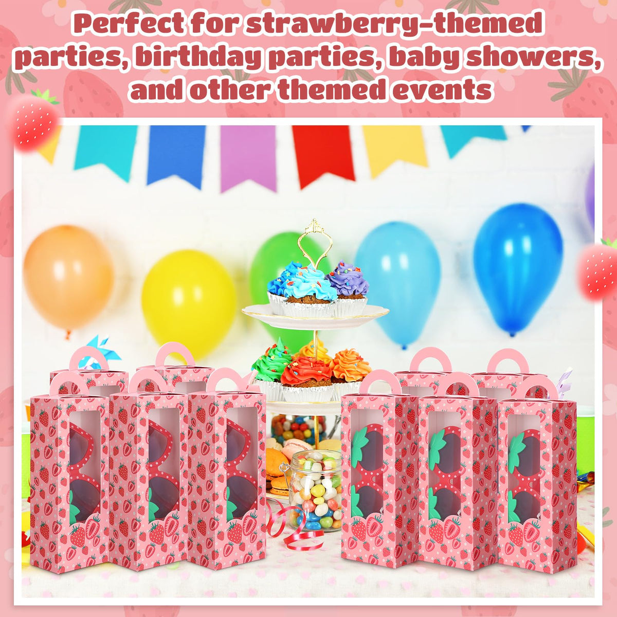 Tellegloww strawberry party decor setup enhances theme cohesiveness and ambiance.