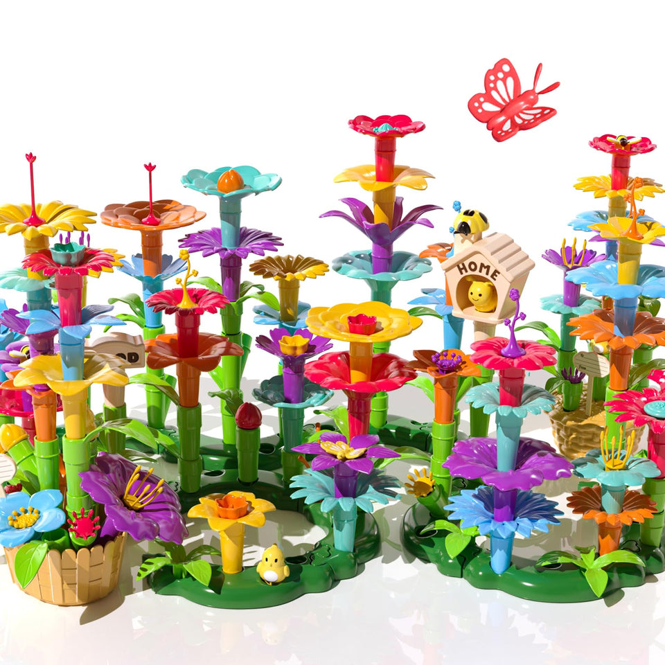 TEMI 138-piece flower garden kit for imaginative building play