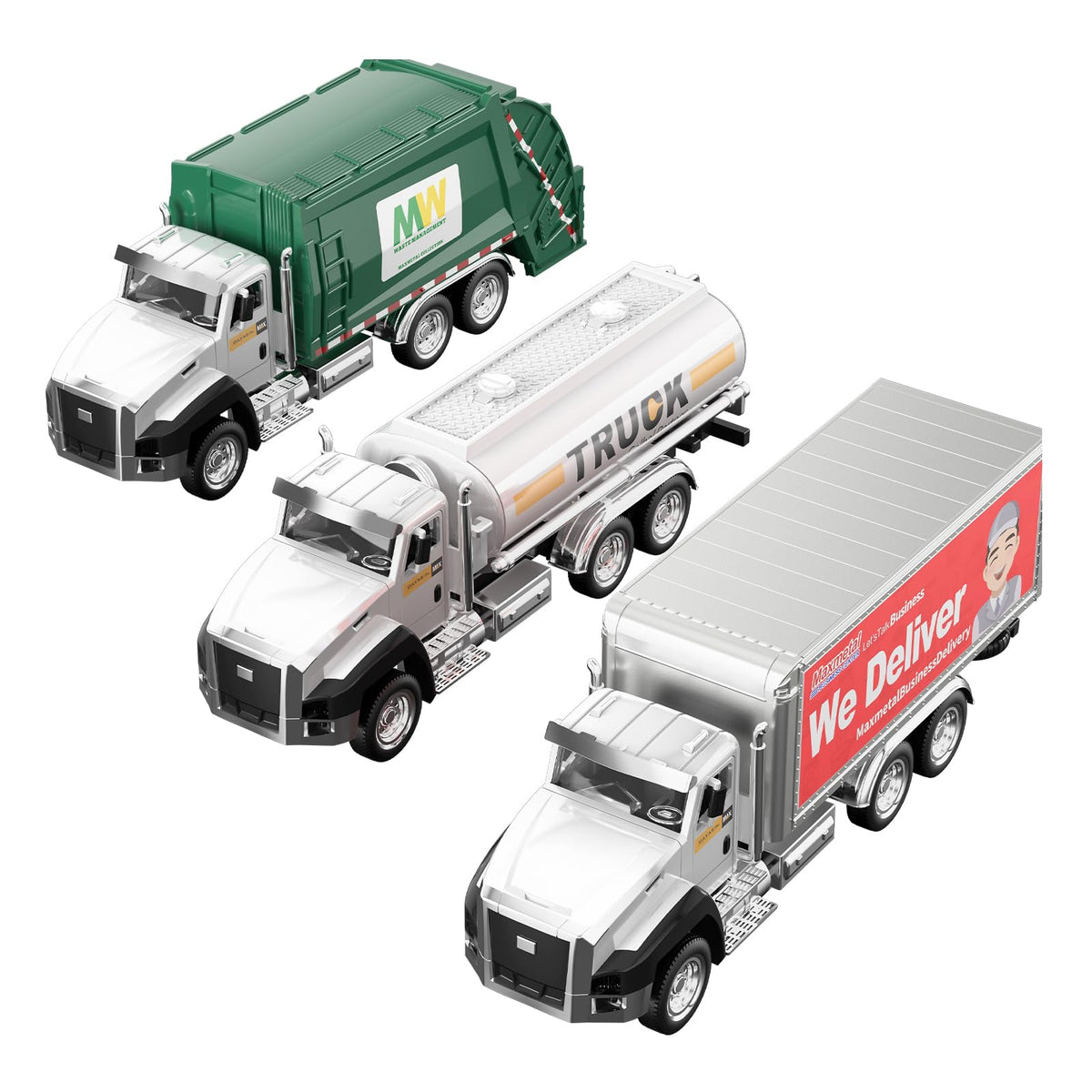 TEMI diecast garbage truck with opening doors promotes imaginative play and hand-eye coordination.
