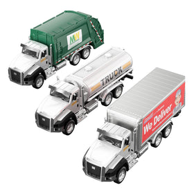 TEMI diecast garbage truck with opening doors promotes imaginative play and hand-eye coordination.