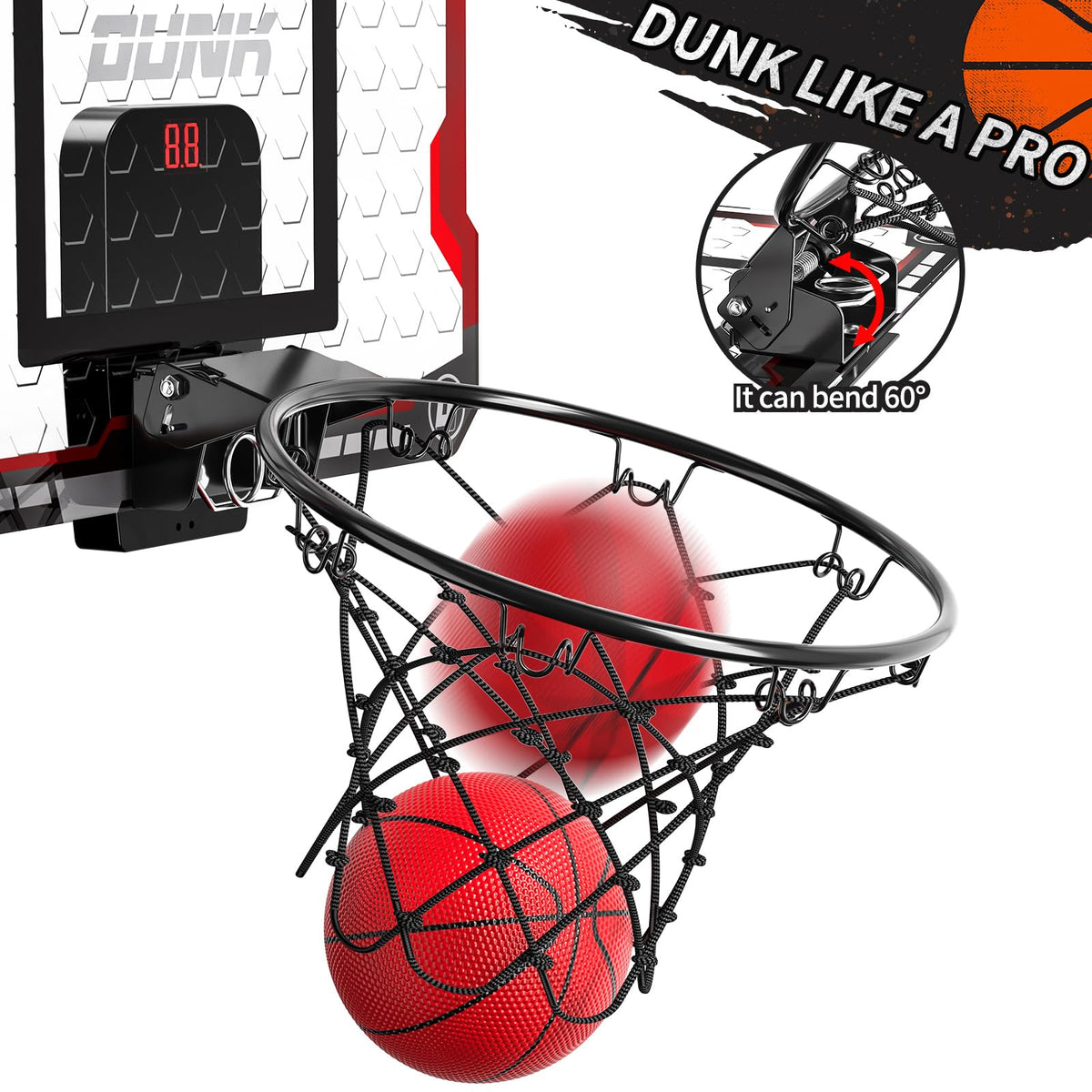 TEMI breakaway rim allows dynamic dunk moments and rebound.