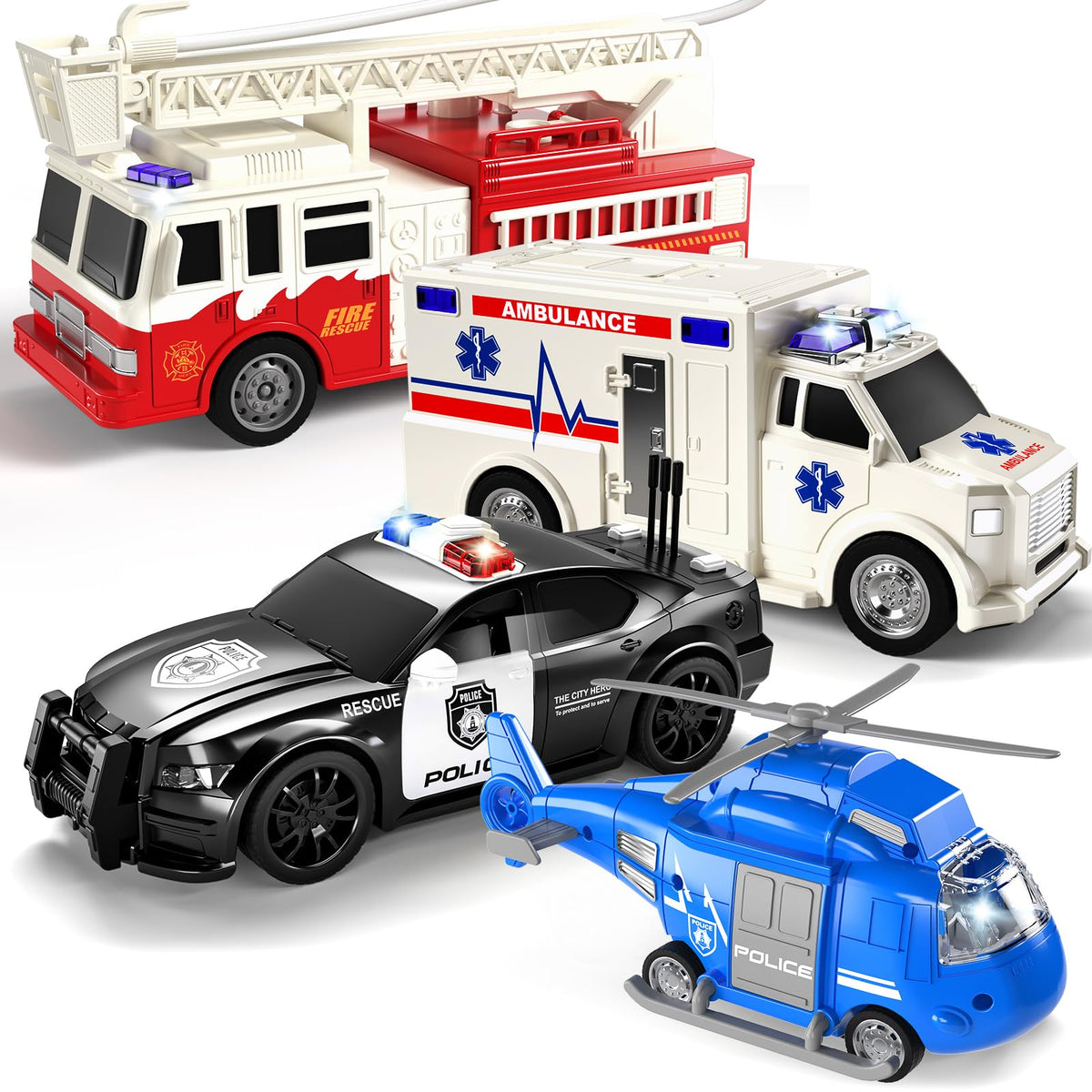 TEMI emergency helicopter toy with lights for imaginative play