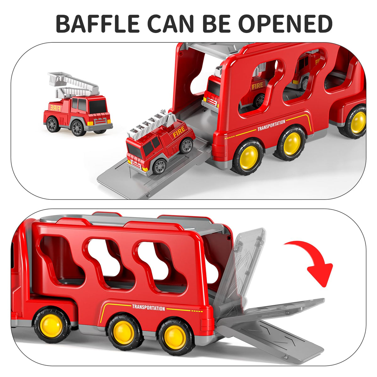 TEMI Fire Trucks friction-powered cars ready for speedy slides