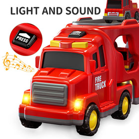 TEMI Fire Trucks tailgate action showing loading and unloading mini cars