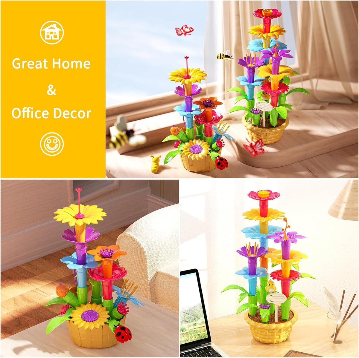 TEMI girl playing indoors with garden toy set for imaginative play