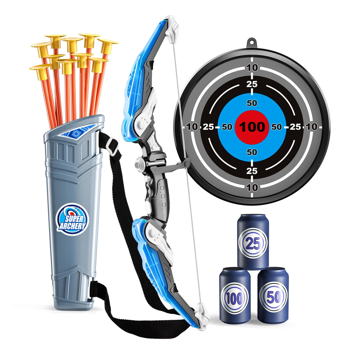 TEMI kids bow and arrow set with LED light for enhanced nighttime play and tracking