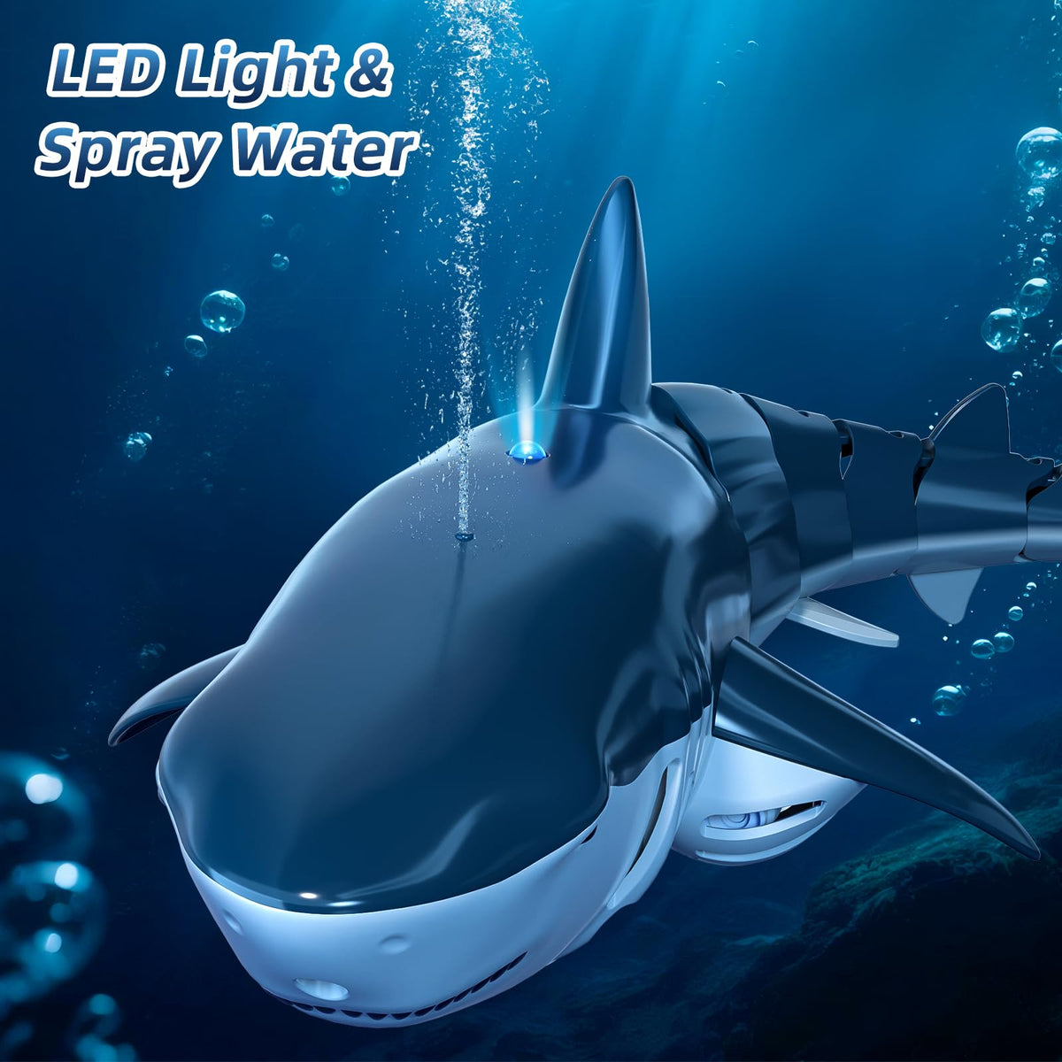 TEMI RC shark toy water spray feature for refreshing pool action