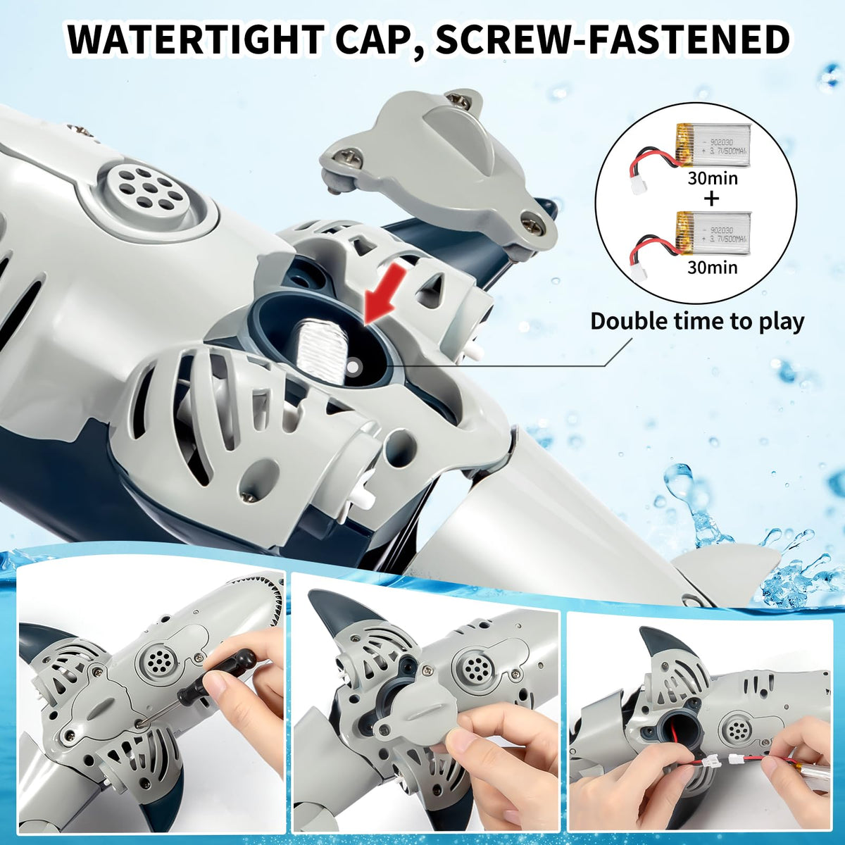 TEMI RC shark toy waterproof design for pool, lake, and river