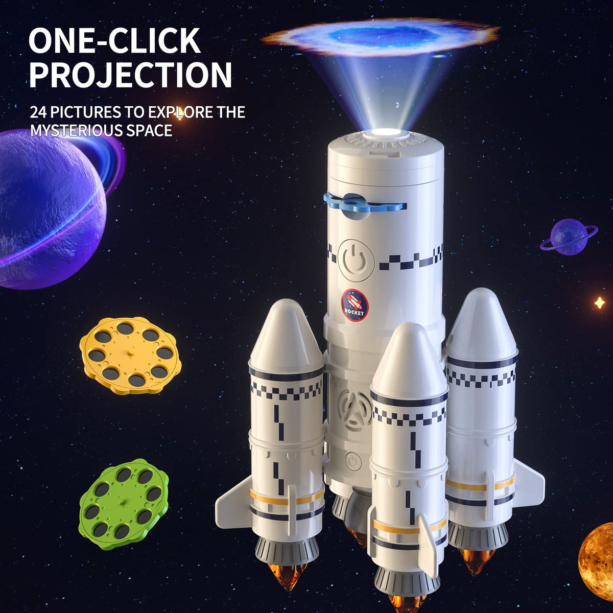 TEMI rocket projection lamp brings space scenes to life