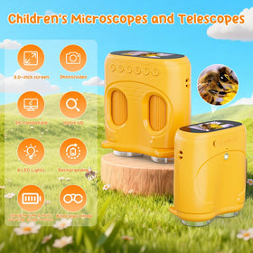 Temodu 2-in-1 kids microscope telescope shows 1000x magnification for micro details.